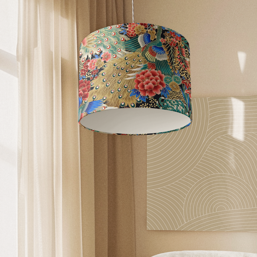 Gold & Green Floral Peacock Shade