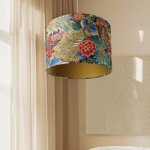 Gold & Green Floral Peacock Shade