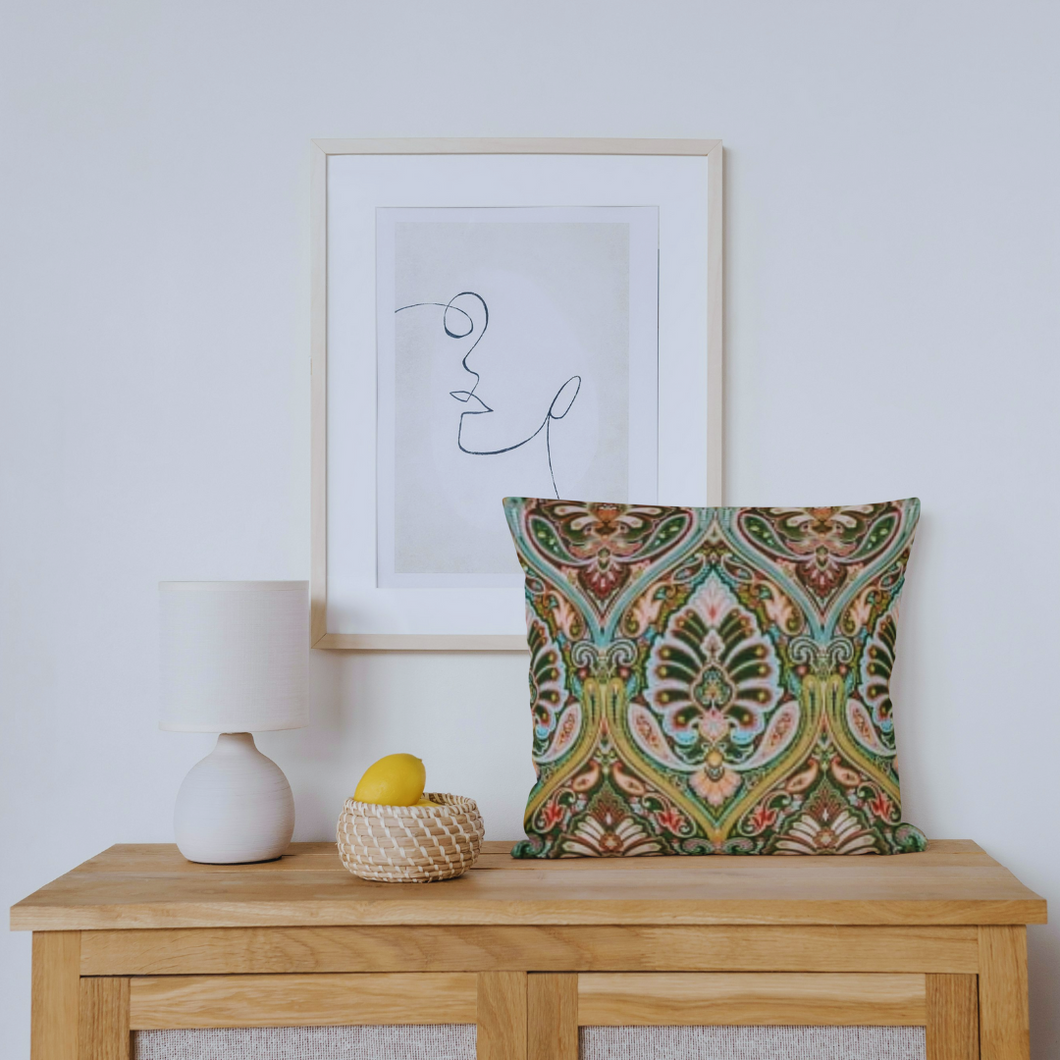 Green & Pink Boho Velvet Cushion