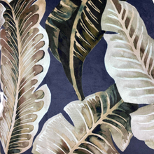 Charcoal Velvet Cushion with Green Leaves