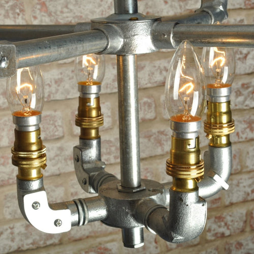 Industrial steampunk vintage style steel 8 bulb chandelier - ceiling light - silver - living room - dining room - kitchen - home