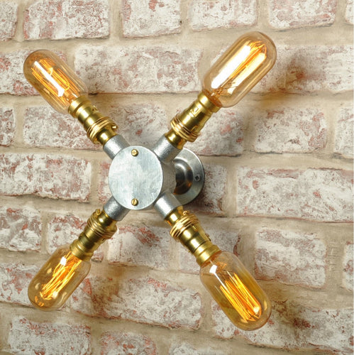 Industrial steampunk vintage style steel 4 way lighting sconce - wall light - indoor use - home - business - living room - dining room -