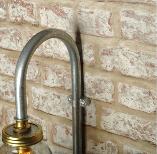 Industrial steampunk vintage style steel swan neck wall lighting - indoor use - home - business - living room - dining room - Kilner jar