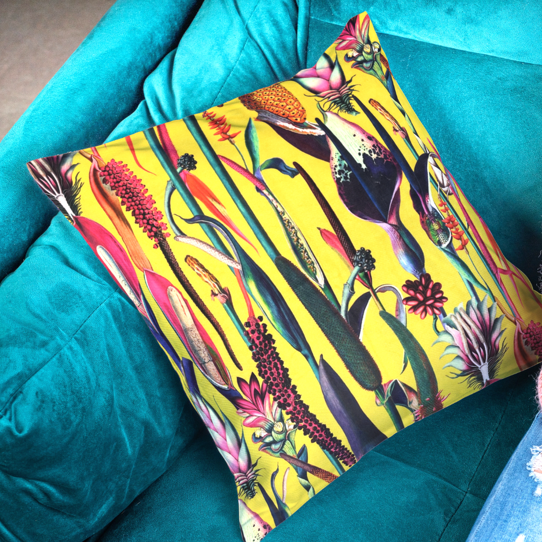 Yellow Tropical Bright Velvet Cushion