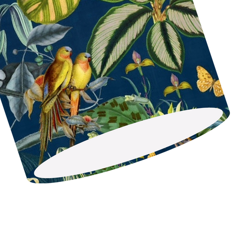 tropical blue luxury velvet lampshade - jungle animal and floral ceiling pendant - handmade shade - From Loft to Loved Interiors