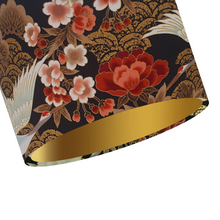 gold and black japanese floral crane lampshade - oriental luxury cotton ceiling pendant - handmade lighting - From Loft to Loved Interiors