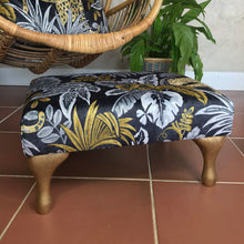 black, gold, grey / silver leopard footstool - luxury decorative seating - animal and leaf print design - From Loft to Loved Interiors