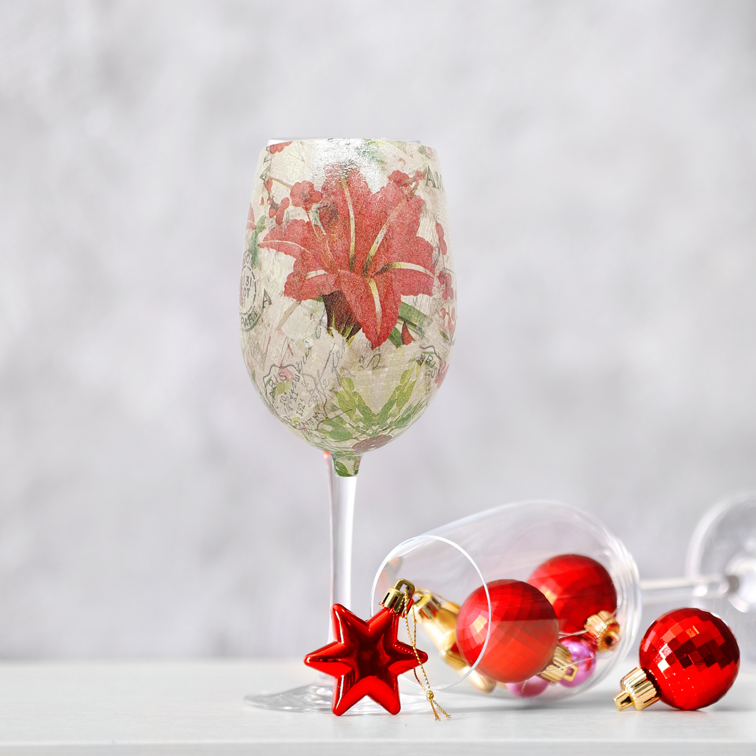 Christmas Amaryllis Luxury Crystal Wine Glass