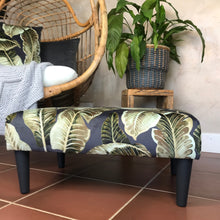 charcoal and green leaf luxury velvet footstool - handmade new decorative seating - From Loft to Loved Interiors