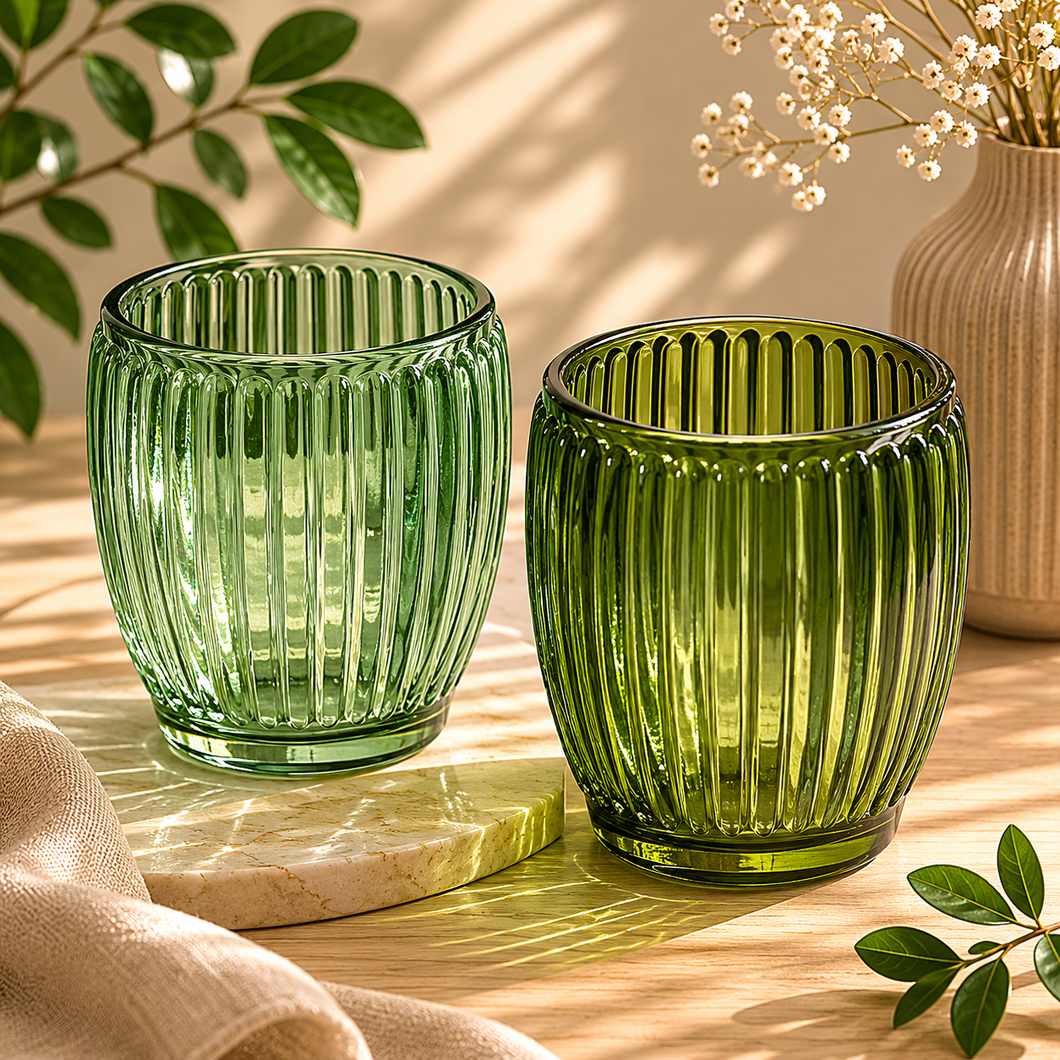 Green Glass Candle Holder