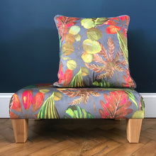 autumn leaf luxury velvet footstool - orange, red and green leaf print - handmade new footstool seating - From Loft to Loved Interiors