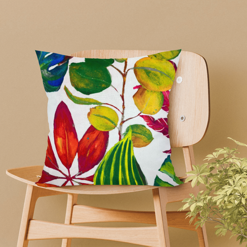 Bright Tropical Leaf Velvet Cushion
