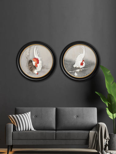C.1910 Roosters in Round Frame