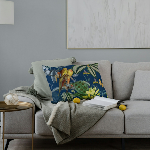 Blue Lagoon Tropical Jungle Velvet Cushion