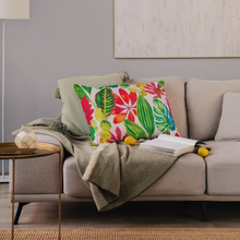 Bright Tropical Leaf Velvet Cushion