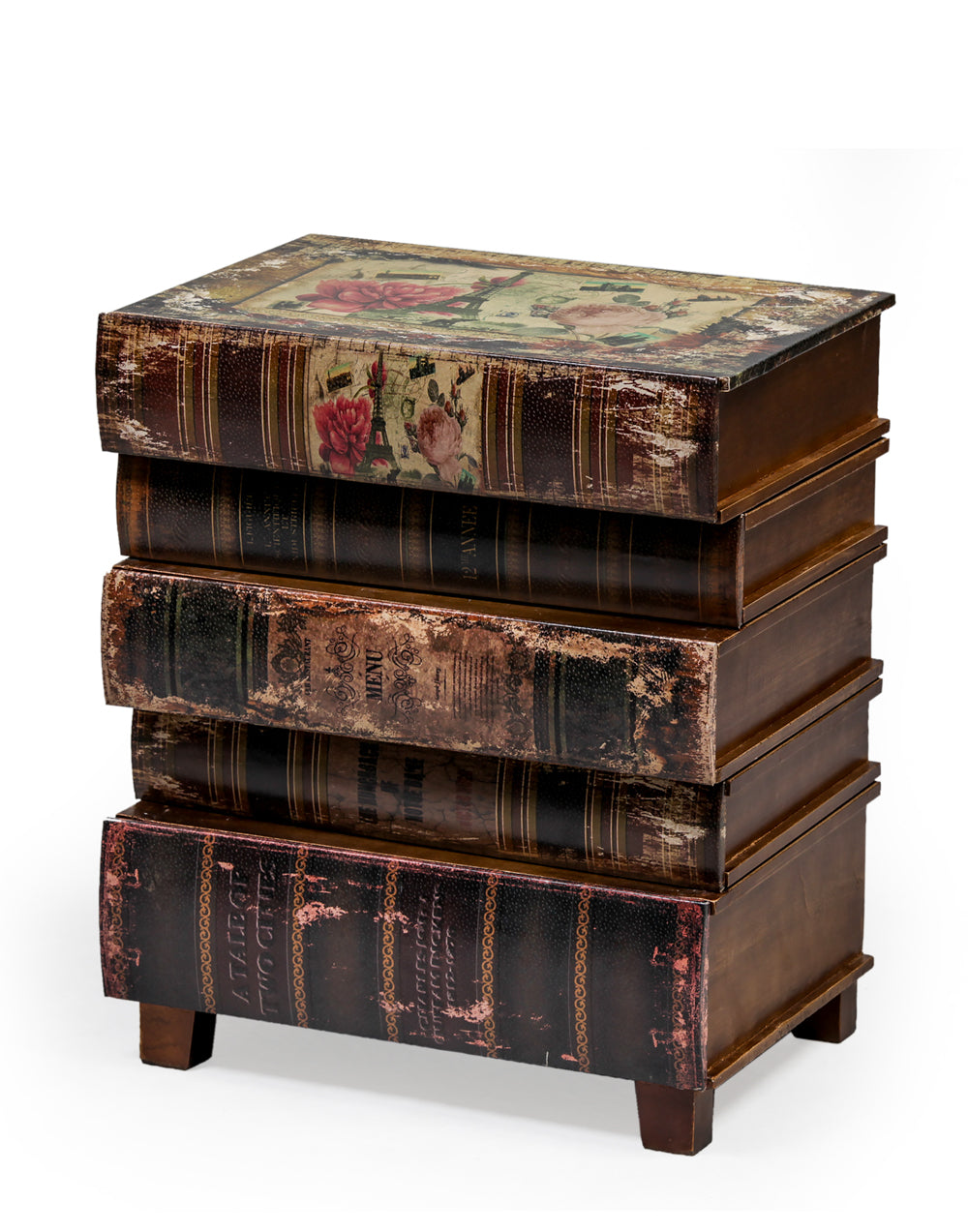 Antiqued Stacked French Style Books Cabinet