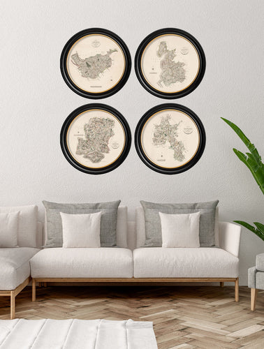 C.1806 County Maps of England in Round Frame