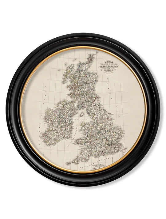 C.1838 Map of Great Britain in Round Frame