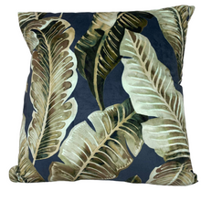 Charcoal & Green Leaf luxury velvet cushion - botanical throw pillow - From Loft to Loved Interiors