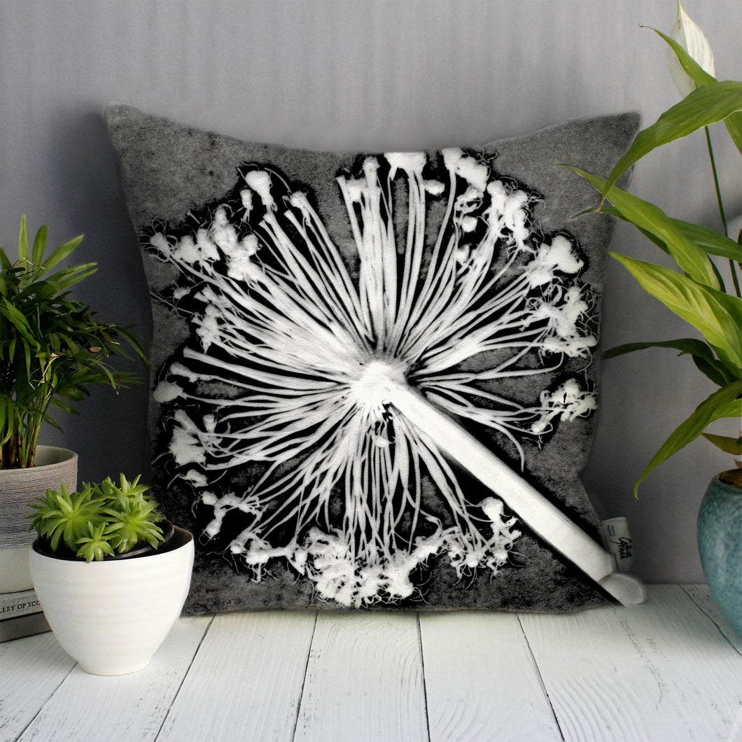 From Loft to loved - Gillian Arnold - 45cm velvet cushion - duck feather inner - Sedgefield, County Durham - Alliums - monocrome - grey, white and black