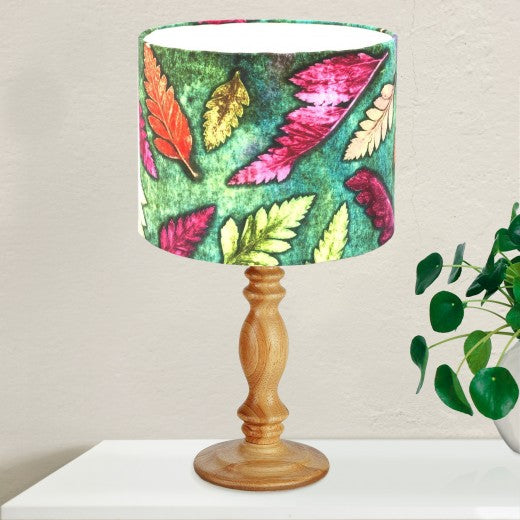 From Loft to loved - Gillian Arnold - drum shade for ceiling or table lamp - Sedgefield, County Durham - Green Fern - green and pink leaves