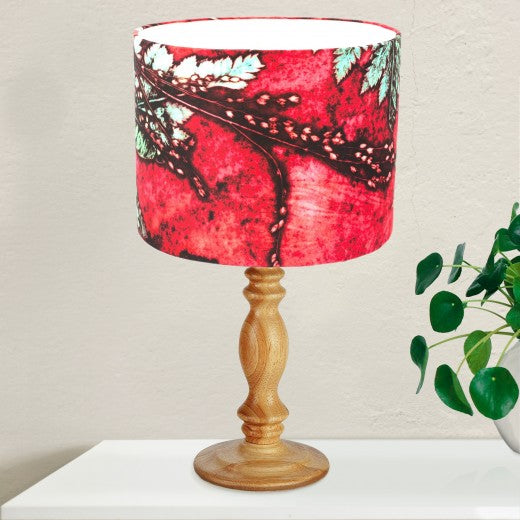 From Loft to loved - Gillian Arnold - drum shade for ceiling or table lamp - Sedgefield, County Durham - strawberry fern - green and red