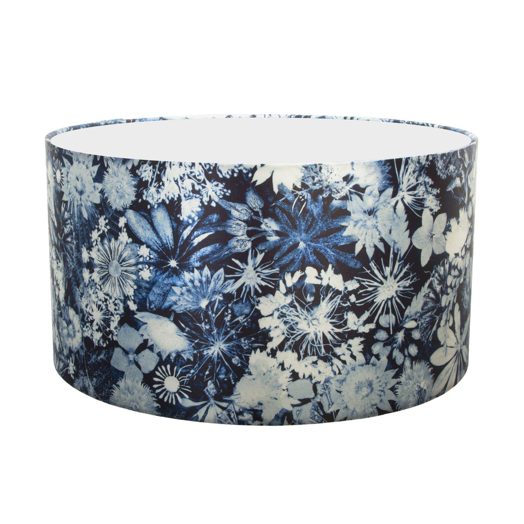 From Loft to loved - Gillian Arnold - drum shade for ceiling or table lamp - Sedgefield, County Durham - Cascades of Blue - blue and white floral