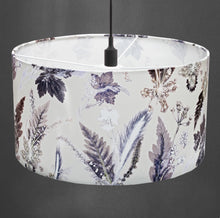 From Loft to loved - Gillian Arnold - drum shade for ceiling or table lamp - Sedgefield, County Durham - winter flourish - monocrome - black and white botanical