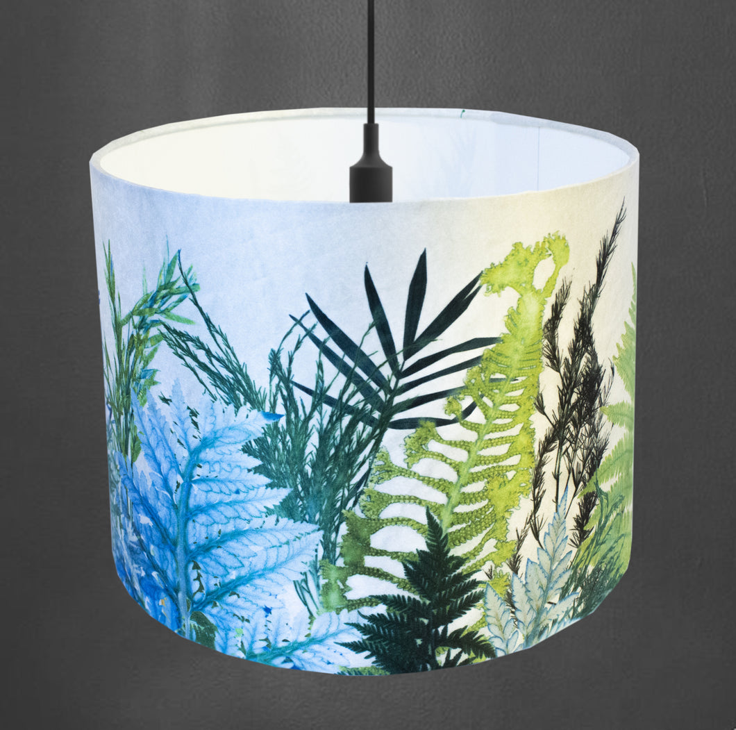 From Loft to loved - Gillian Arnold - drum shade for ceiling or table lamp - Sedgefield, County Durham - Forage - white and green ferns