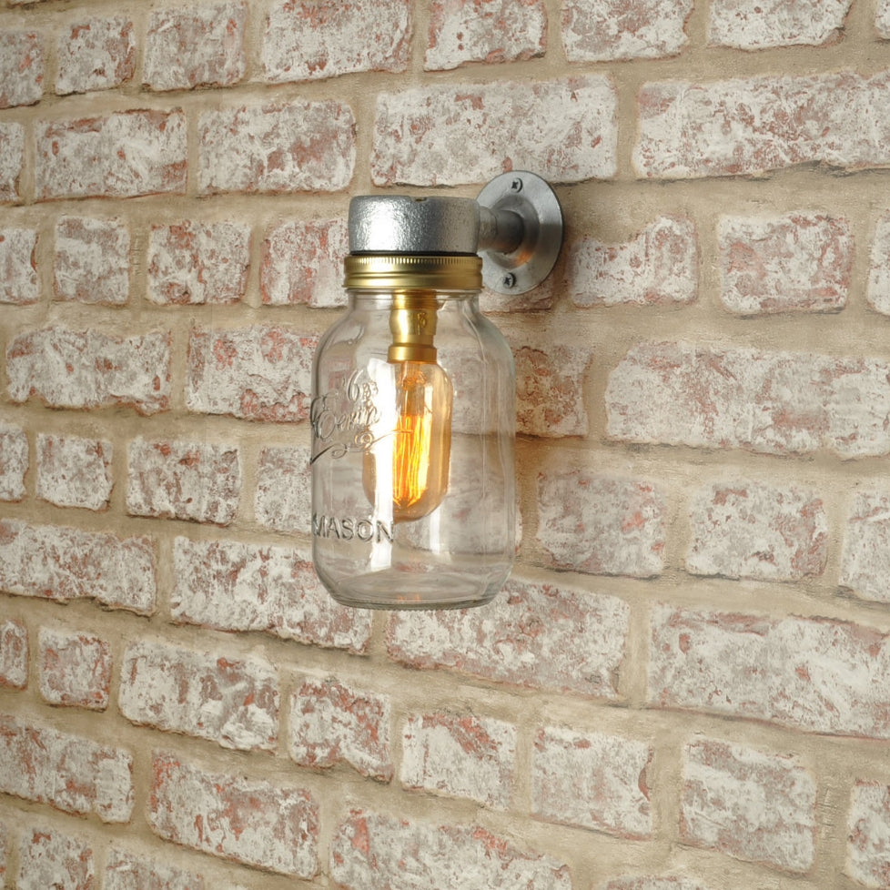Industrial steampunk vintage style Kilner jar wall light - home