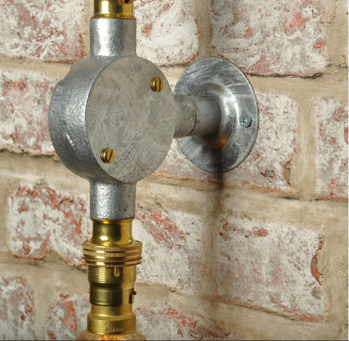 Industrial steampunk vintage style steel 2 way lighting sconce - wall light - indoor use - home - business - living room - dining room - 