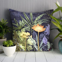 From Loft to loved - Gillian Arnold - 45cm velvet cushion - duck feather inner - Sedgefield, County Durham - Midnight jungle - green, blue and yellow tropical print