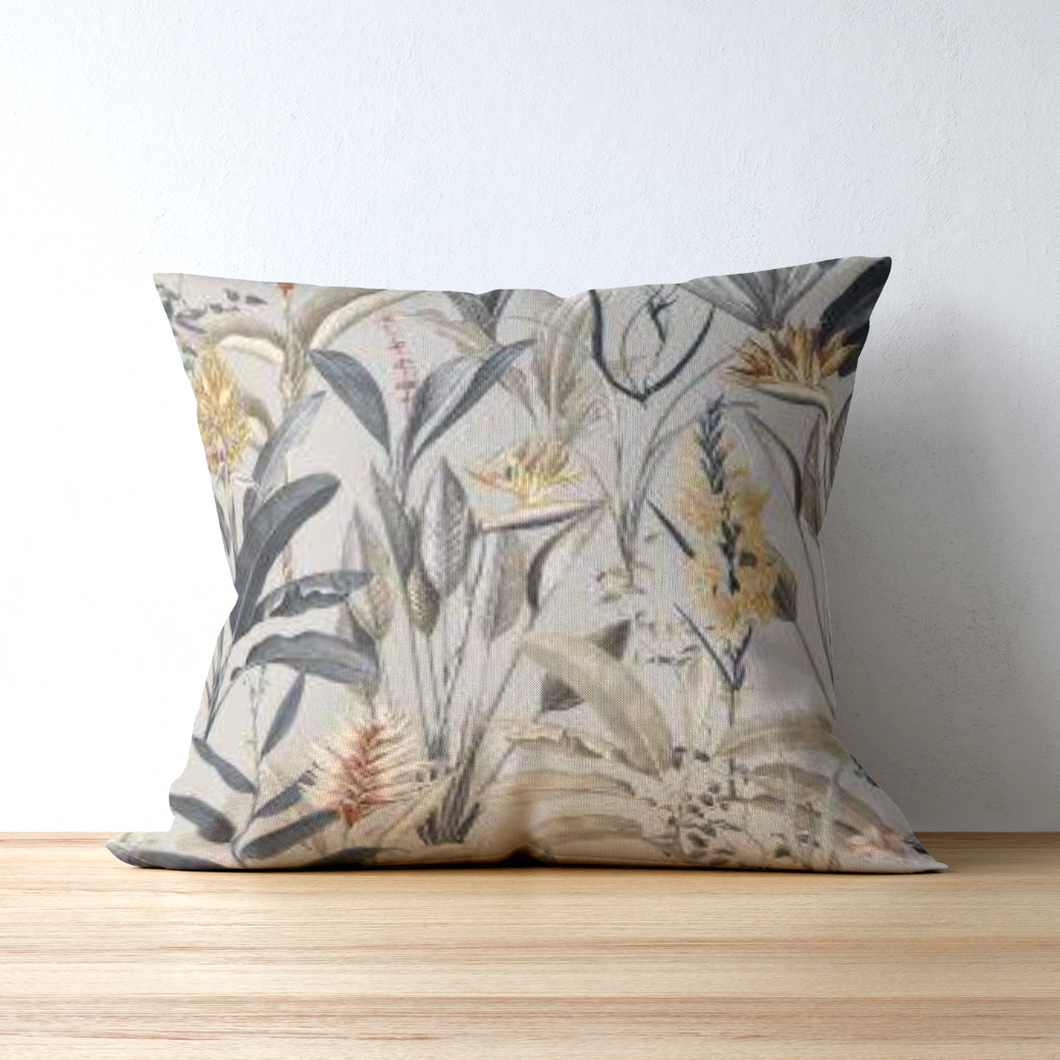 taupe rainforest luxurious velvet cushion - neutral leaf print throw pillow - From Loft to Loved Interiors