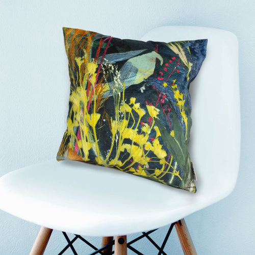 From Loft to loved - Gillian Arnold - 45cm velvet cushion - duck feather inner - Sedgefield, County Durham - Aqua magna - teal and yellow