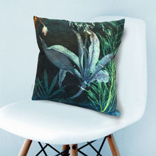 From Loft to loved - Gillian Arnold - 45cm velvet cushion - duck feather inner - Sedgefield, County Durham - Aqua magna - green and blue botanical print