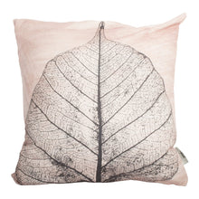 From Loft to loved - Gillian Arnold - 45cm velvet cushion - duck feather inner - Sedgefield, County Durham - Skeletal rebirth - black and pink leaf print