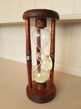 From Loft to Loved - Unique 3 tier 5 minute yellow sand timer made from reclaimed bobbins - antique- decorative and practical - office - home and living - hourglass - Sedgefield, County Durham