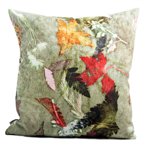 From Loft to loved - Gillian Arnold - 45cm velvet cushion - duck feather inner - Sedgefield, County Durham - Floral dance - brown and red leaves