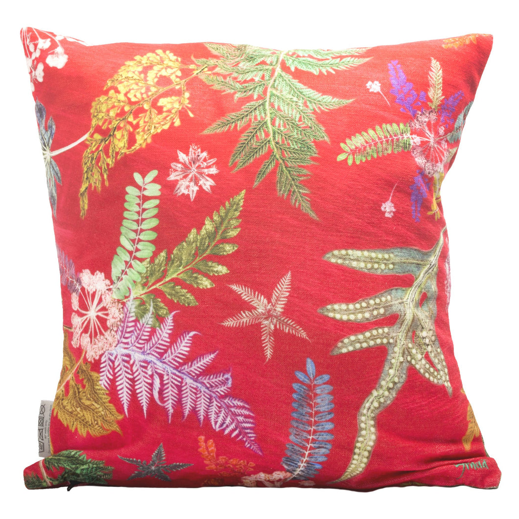 From Loft to loved - Gillian Arnold - 45cm velvet cushion - duck feather inner - Sedgefield, County Durham - Now that's something hot pink - green and hot pink botanical print