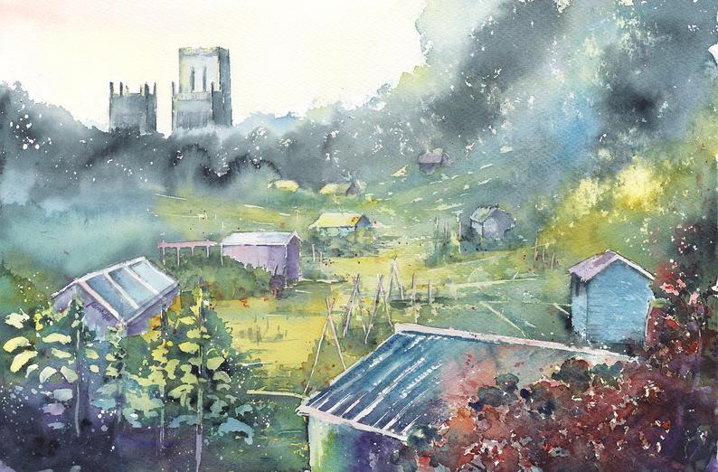 Durham Cathedral & St Margaret's Allotments Print