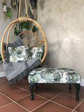 grey and green peacock luxury velvet footstool - green leaves & butterflies design - handmade new footstool - From Loft to Loved Interiors