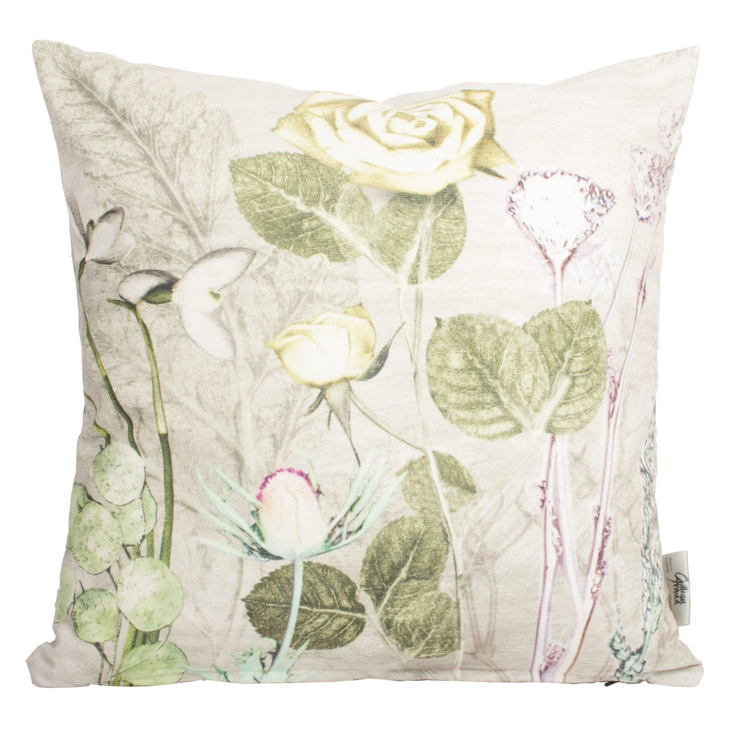 From Loft to loved - Gillian Arnold - 45cm velvet cushion - duck feather inner - Sedgefield, County Durham - Mother's silver bouquet - silver and green floral print