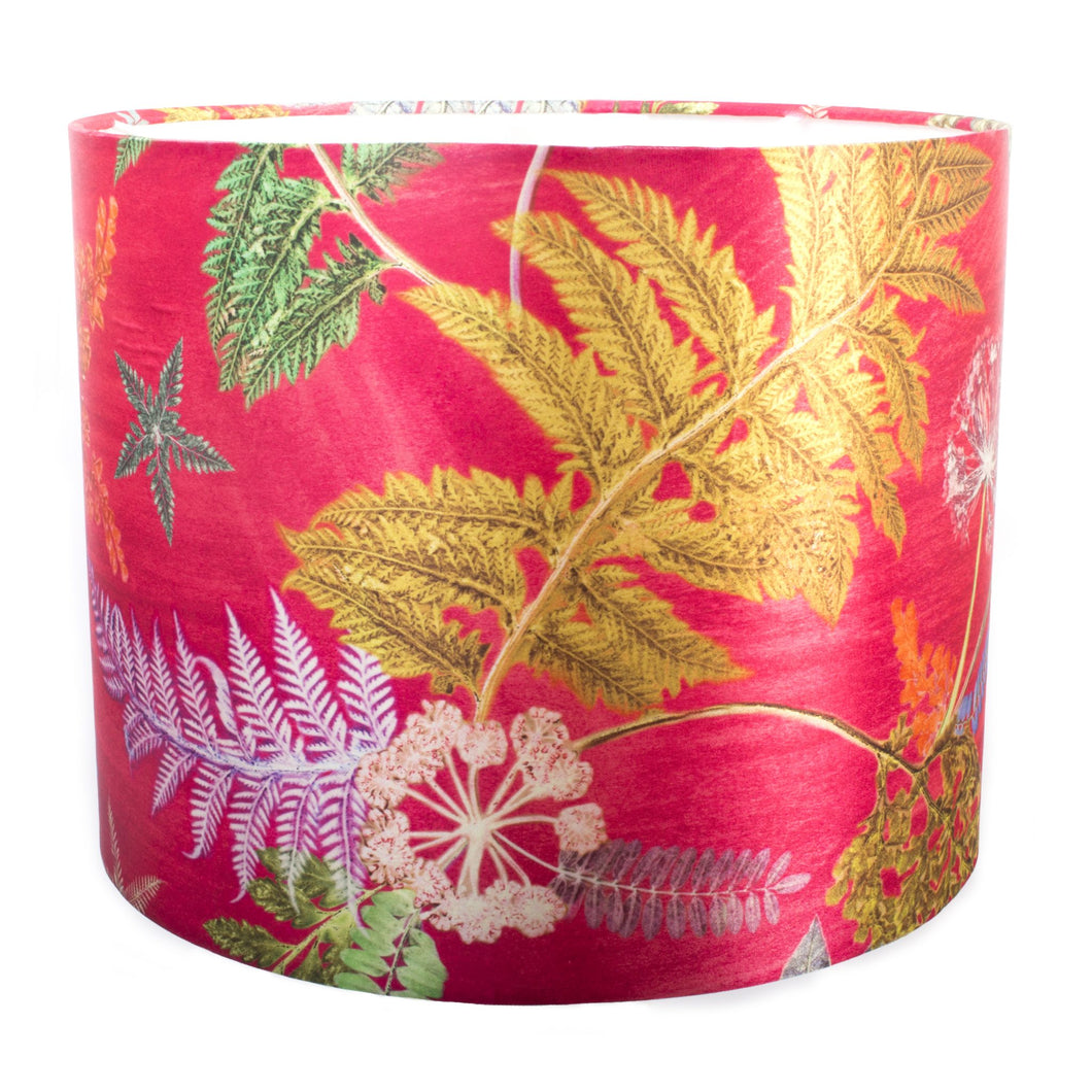 From Loft to loved - Gillian Arnold - drum shade for ceiling or table lamp - Sedgefield, County Durham - Now that's something hot pink - botanical print