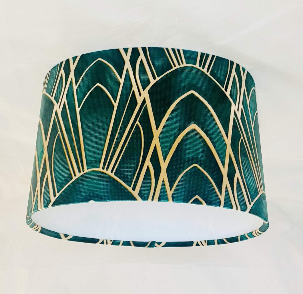 art deco oval lampshade - gold and green chrysler style ceiling pendant - handmade lighting - From Loft to Loved Interiors