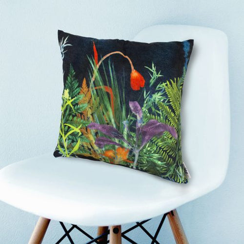 From Loft to loved - Gillian Arnold - 45cm velvet cushion - duck feather inner - Sedgefield, County Durham - Secret garden - dark floral print